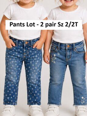 Jeans Lot Girls Sz 2 / 2T - Joe Fresh, Old Navy - Hearts Floral Adjustable Waist